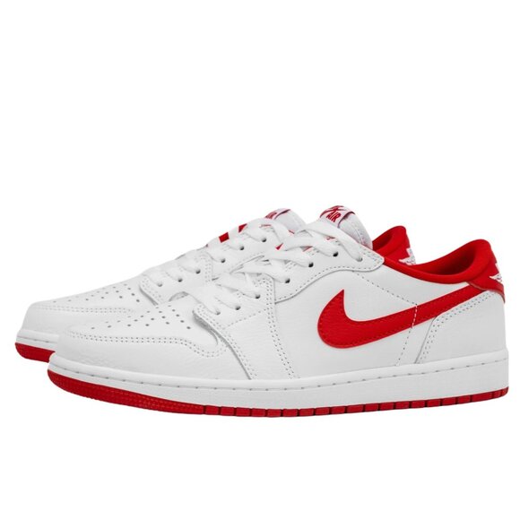Nike Air Jordan White Red Retro Low OG Leather Sneakers AJ1 Men